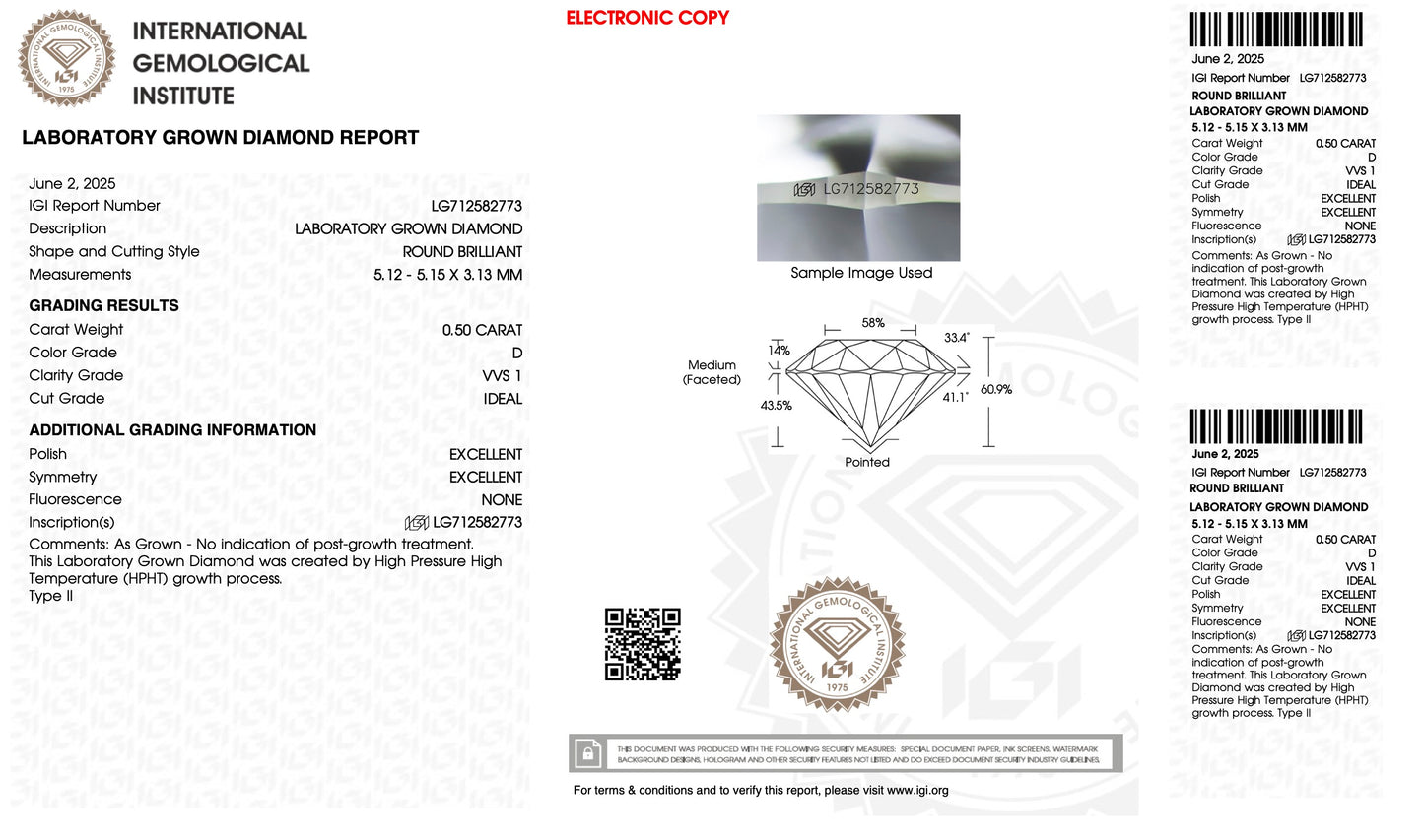 Round 0.50 carat VVS1 colour: D cut: Ideal