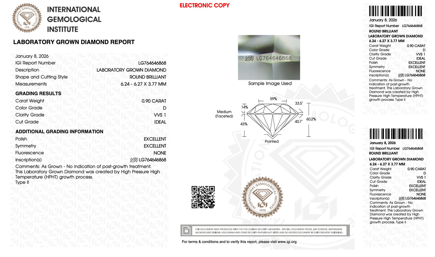 0.90 carat VVS1 colour: D cut: ideal